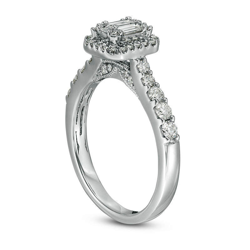 0.75 CT. T.W. Composite Natural Diamond Octagonal Frame Antique Vintage-Style Engagement Ring in Solid 14K White Gold