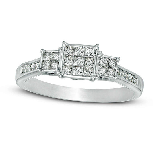 0.50 CT. T.W. Princess-Cut Composite Natural Diamond Three Stone Engagement Ring in Sterling Silver