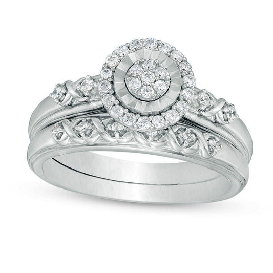 0.25 CT. T.W. Composite Natural Diamond Frame Infinity Bridal Engagement Ring Set in Sterling Silver