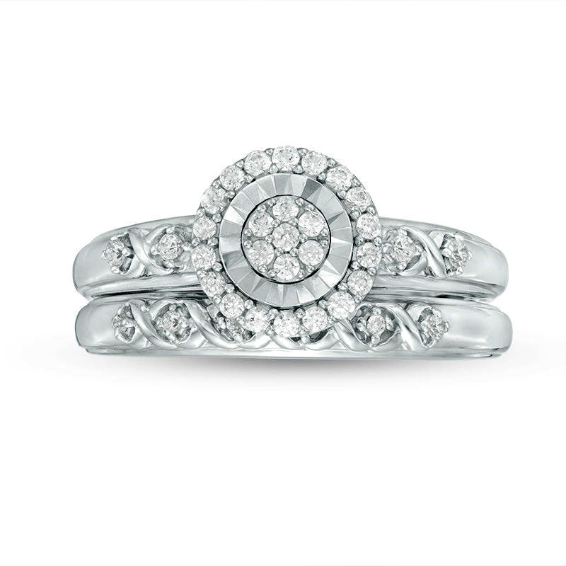 0.25 CT. T.W. Composite Natural Diamond Frame Infinity Bridal Engagement Ring Set in Sterling Silver