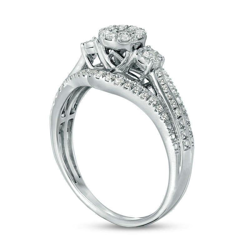 0.38 CT. T.W. Natural Diamond Three Stone Frame Antique Vintage-Style Engagement Ring in Sterling Silver