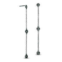 Diamond Accent Three Stone Station and Chain Drop Earrings in Sterling Silver