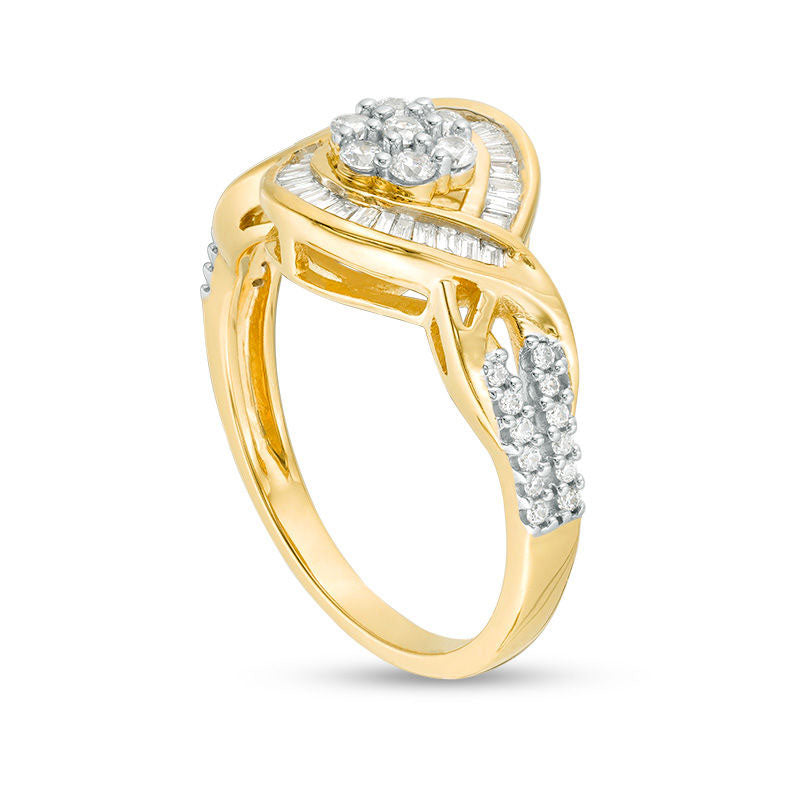 0.50 CT. T.W. Composite Natural Diamond Bypass Twist Ring in Solid 10K Yellow Gold