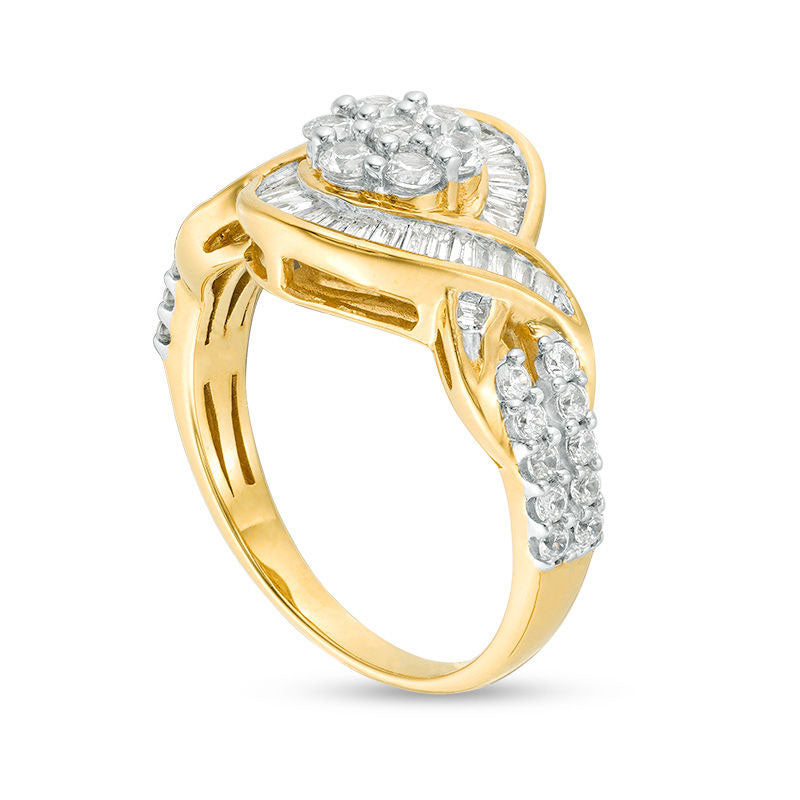 1.0 CT. T.W. Composite Natural Diamond Bypass Twist Ring in Solid 10K Yellow Gold