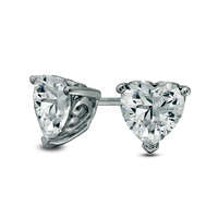 6.0mm Heart-Shaped Lab-Created White Sapphire Solitaire with Scroll Side Accents Stud Earrings in Sterling Silver