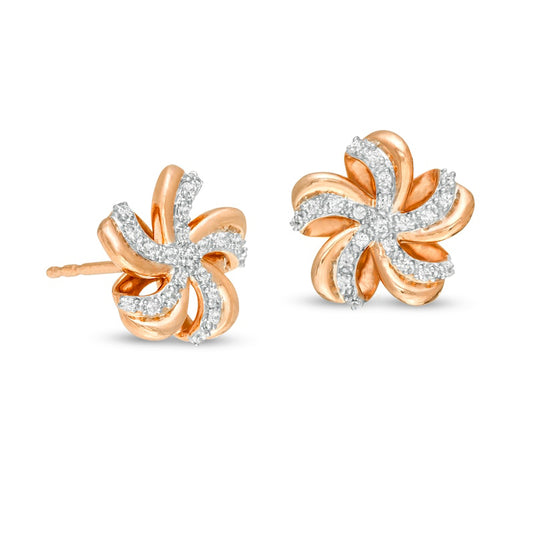 0.1 CT. T.W. Diamond Pinwheel Flower Stud Earrings in 10K Rose Gold