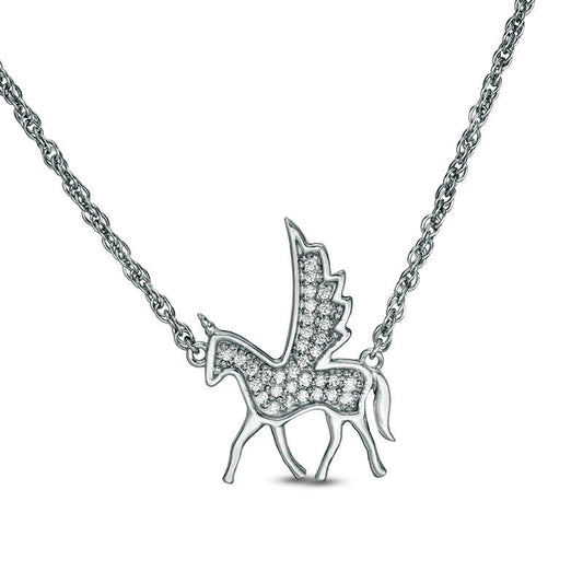 0.1 CT. T.W. Natural Diamond Winged Unicorn Necklace in Sterling Silver - 17.25"