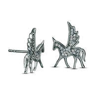 0.13 CT. T.W. Diamond Winged Bucking Unicorn Stud Earrings in Sterling Silver