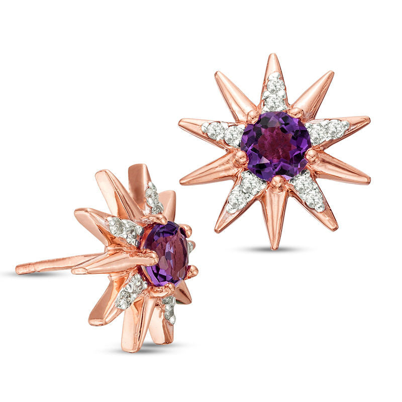 4.5mm Amethyst and 0.17 CT. T.W. Diamond Sunburst Stud Earrings in 10K Rose Gold