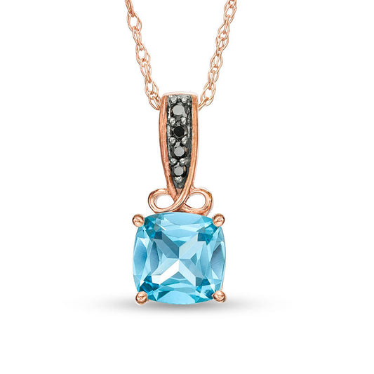 7.0mm Cushion-Cut Blue Topaz and 0.05 CT. T.W. Enhanced Black Natural Diamond Infinity Pendant in 10K Rose Gold