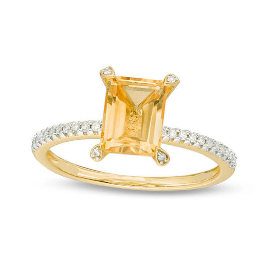 Emerald-Cut Citrine and 0.10 CT. T.W. Natural Diamond Ring in Solid 10K Yellow Gold