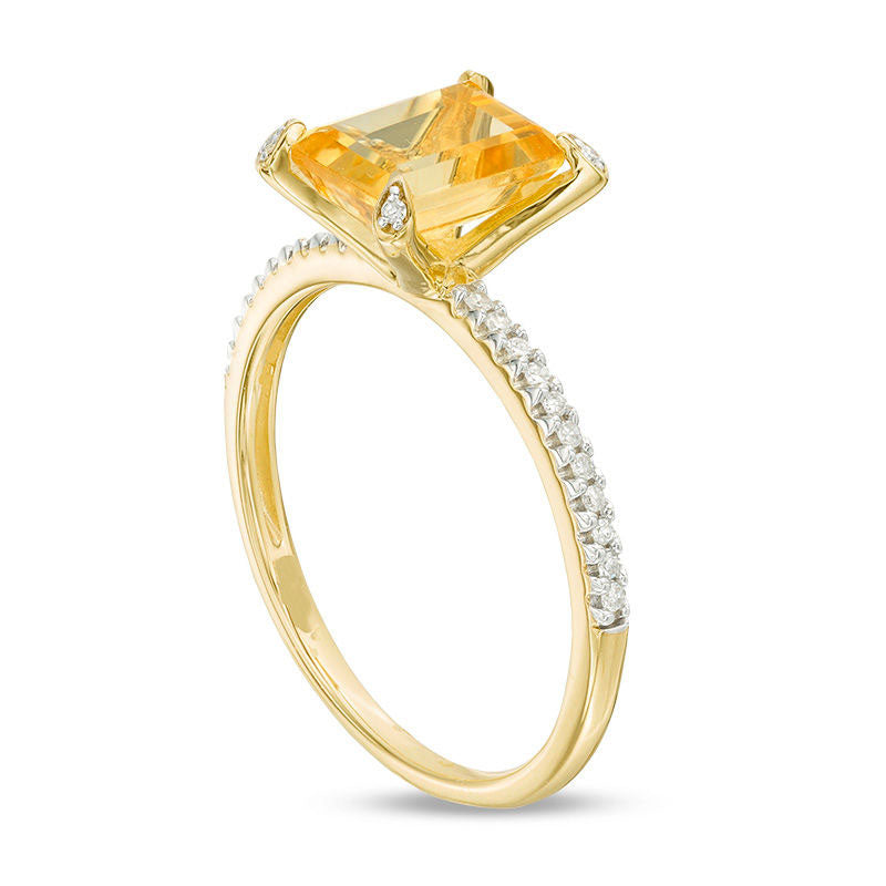 Emerald-Cut Citrine and 0.10 CT. T.W. Natural Diamond Ring in Solid 10K Yellow Gold