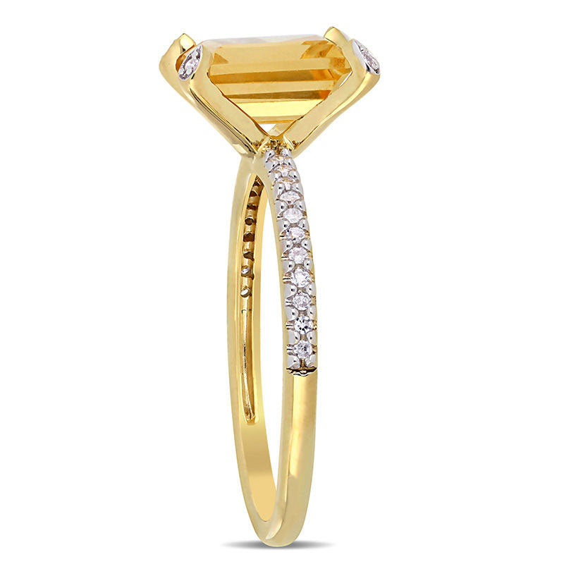 Emerald-Cut Citrine and 0.10 CT. T.W. Natural Diamond Ring in Solid 10K Yellow Gold