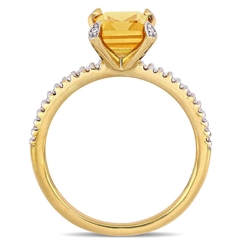 Emerald-Cut Citrine and 0.10 CT. T.W. Natural Diamond Ring in Solid 10K Yellow Gold