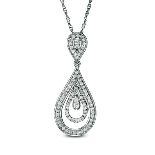 0.5 CT. T.W. Natural Diamond Layered Teardrop Pendant in Sterling Silver