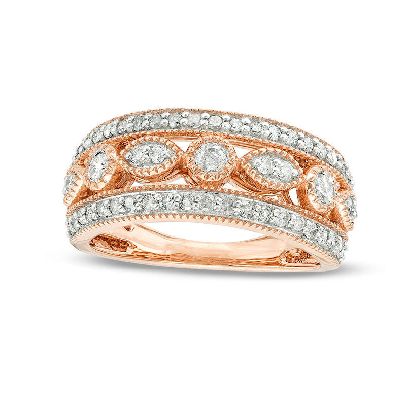 0.63 CT. T.W. Natural Diamond Art Deco Band in Solid 10K Rose Gold