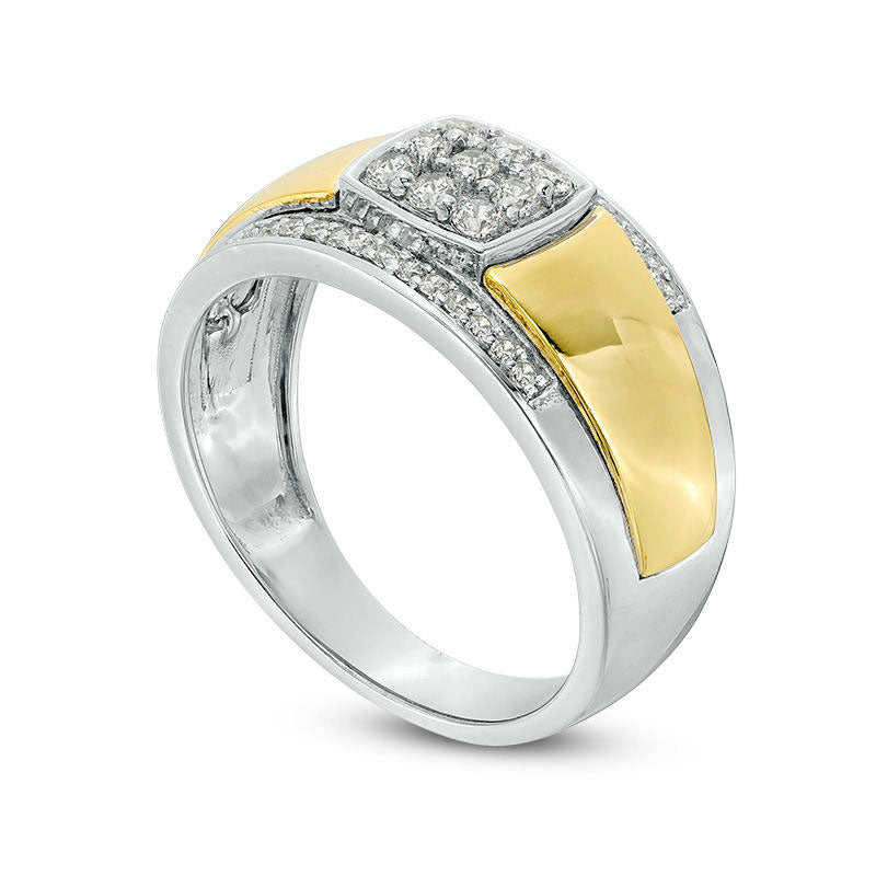 Men's 0.38 CT. T.W. Composite Natural Diamond Stepped Edge Ring in Solid 10K Two-Tone Gold