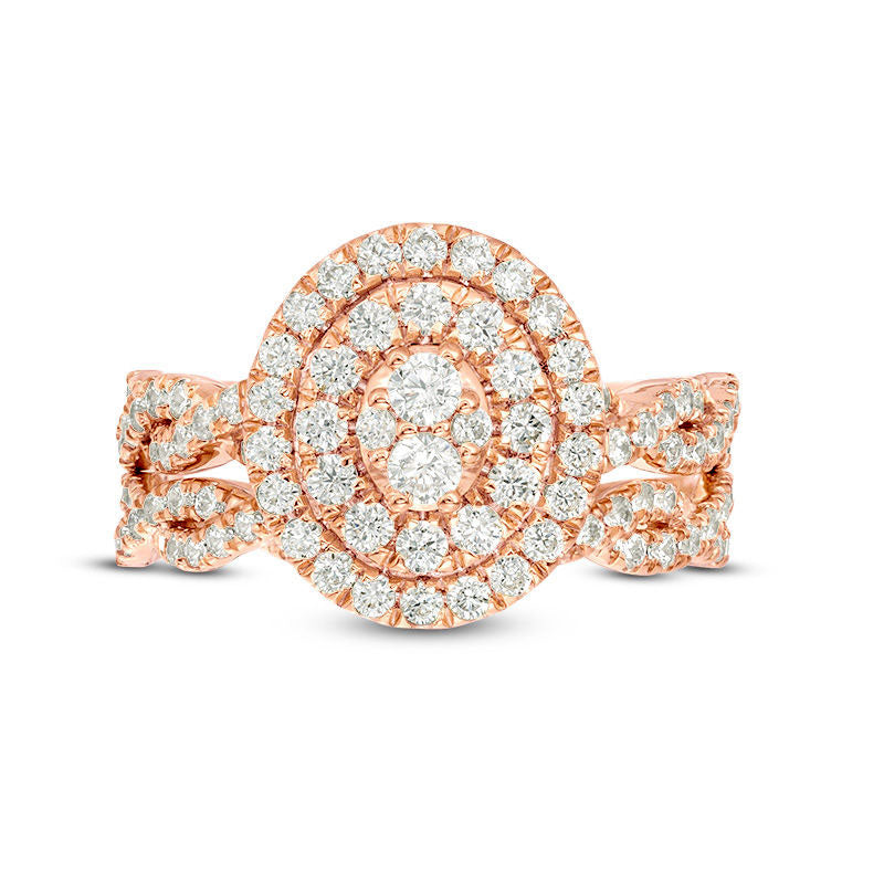 0.75 CT. T.W. Composite Natural Diamond Double Oval Frame Twist Bridal Engagement Ring Set in Solid 10K Rose Gold