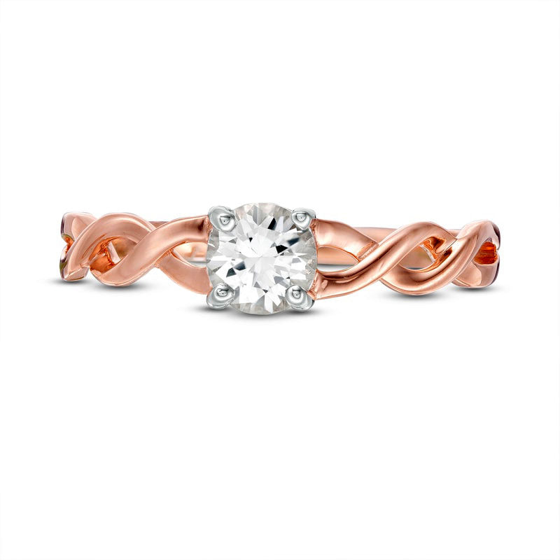 5.0mm Lab-Created White Sapphire Solitaire Twist Shank Promise Ring in Solid 10K Rose Gold