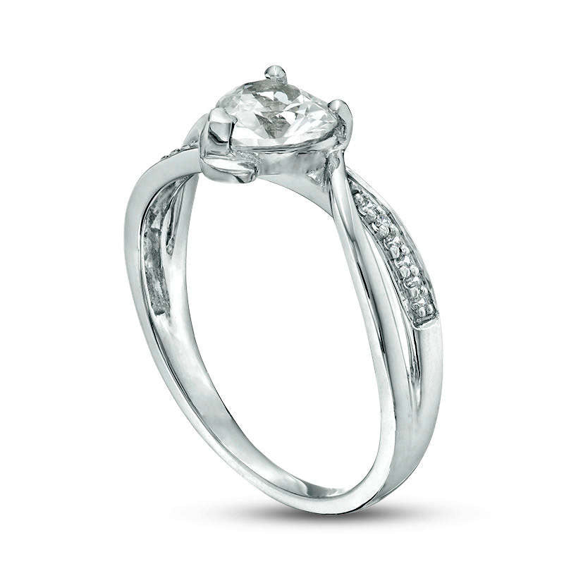 6.0mm Heart-Shaped Lab-Created White Sapphire and 0.05 CT. T.W. Diamond Crossover Bypass Promise Ring in Sterling Silver