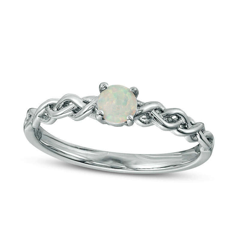 4.0mm Lab-Created Opal Solitaire Braided Shank Promise Ring in Sterling Silver