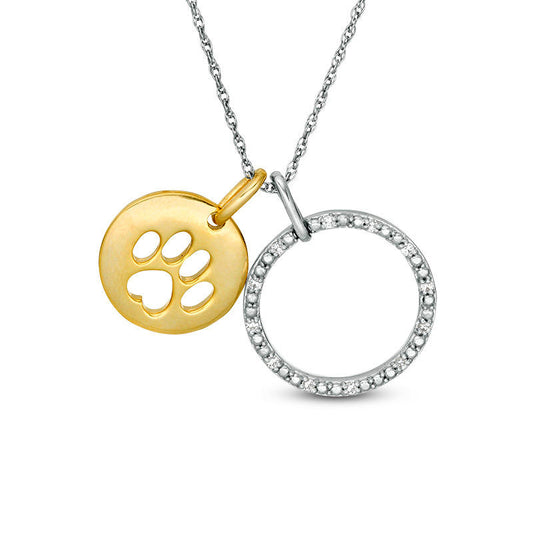 0.1 CT. T.W. Natural Diamond Open Circle and Dog Paw Disc Pendant in Sterling Silver and 14K Gold Plate