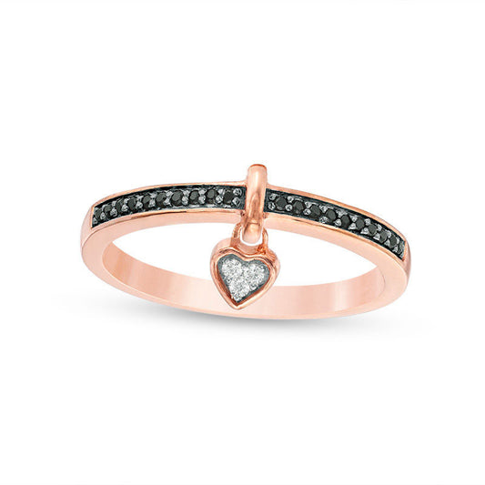 0.10 CT. T.W. Enhanced Black and White Natural Diamond Heart-Shaped Dangle Ring in Sterling Silver with Solid 14K Rose Gold Plate