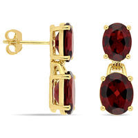 Oval Garnet Drop Earrings in Sterling Silver with Yellow Rhodium