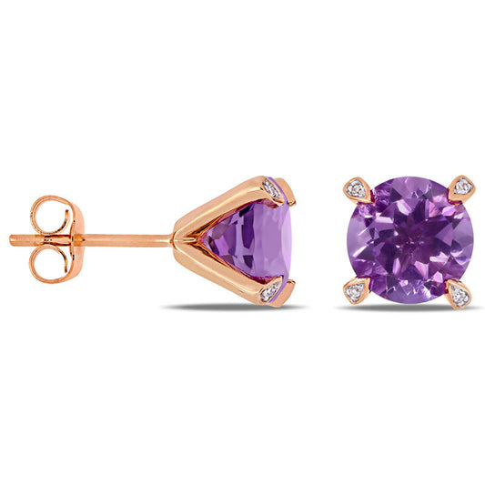 8.0mm Amethyst and Diamond Accent Stud Earrings in 10K Rose Gold