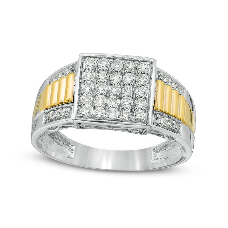 Men's 0.63 CT. T.W. Composite Natural Diamond Stepped Shank Ring in Sterling Silver and Solid 10K Yellow Gold