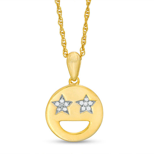 Natural Diamond Accent Smiley Face with Star-Eyes Pendant in Sterling Silver with 14K Gold Plate