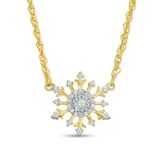 0.1 CT. T.W. Natural Diamond Snowflake Necklace in Sterling Silver and 14K Gold Plate