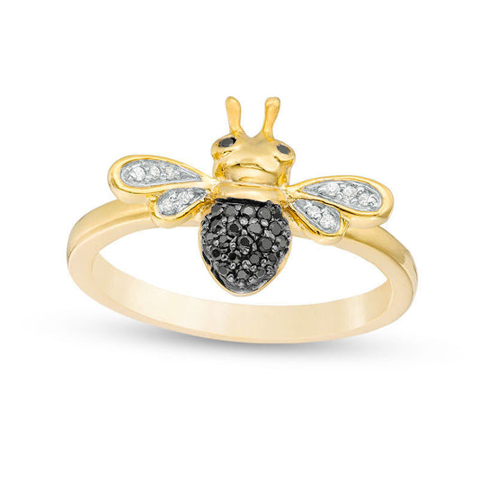 0.10 CT. T.W. Enhanced Black and White Natural Diamond Bumble Bee Ring in Sterling Silver and Solid 14K Gold Plate