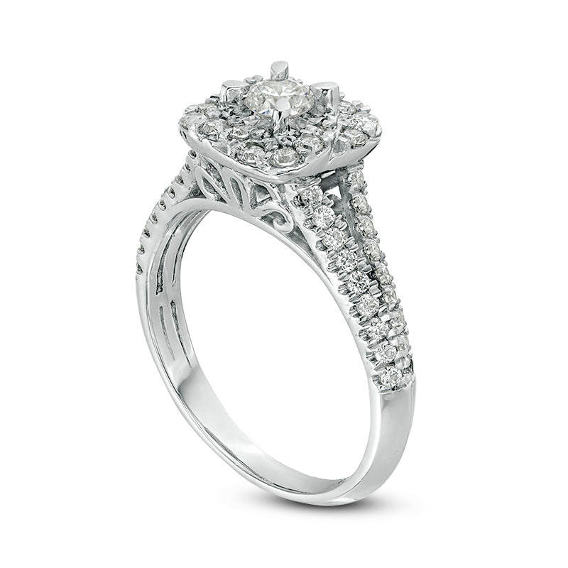 0.88 CT. T.W. Natural Diamond Knot Frame Split-Shank Engagement Ring in Solid 10K White Gold