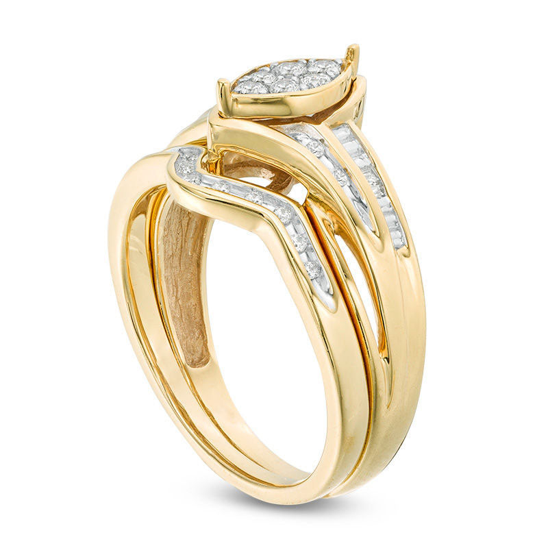 0.25 CT. T.W. Marquise Composite Natural Diamond Bridal Engagement Ring Set in Sterling Silver with Solid 14K Gold Plate