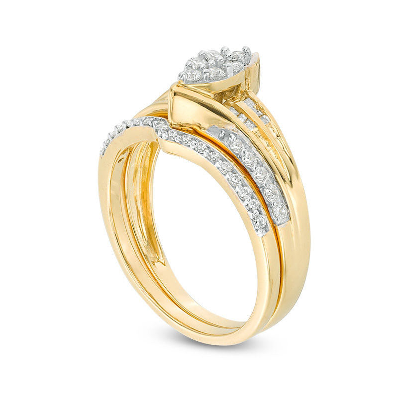 0.50 CT. T.W. Marquise Composite Natural Diamond Bypass Bridal Engagement Ring Set in Solid 10K Yellow Gold