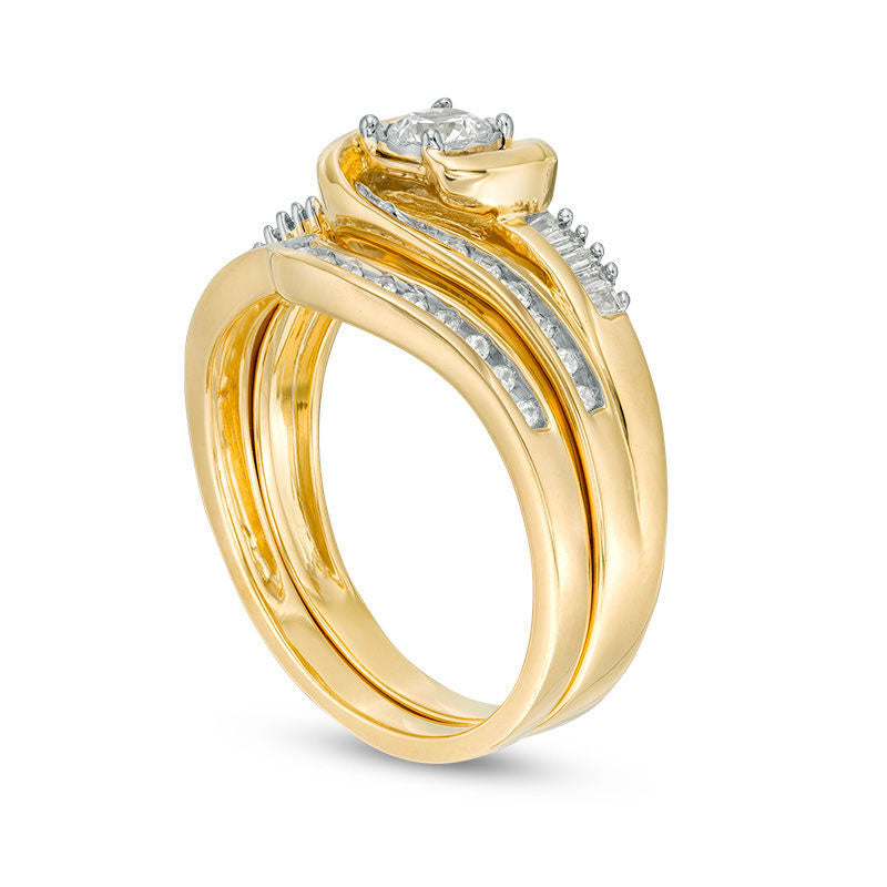 0.50 CT. T.W. Natural Diamond Bypass Swirl Bridal Engagement Ring Set in Solid 10K Yellow Gold