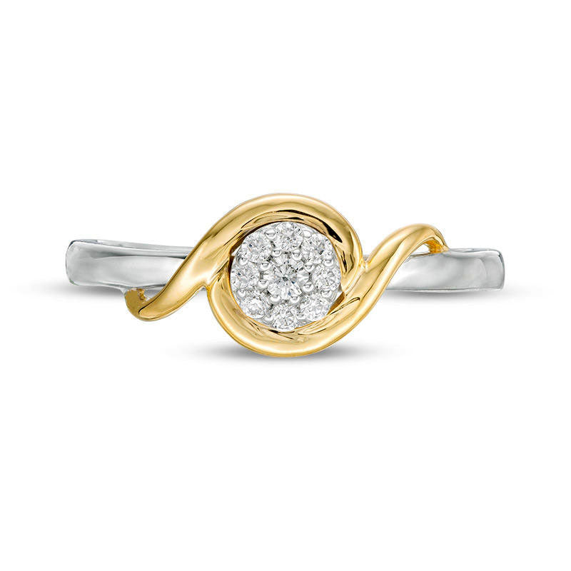 0.10 CT. T.W. Composite Natural Diamond Bypass Promise Ring in Sterling Silver and Solid 10K Yellow Gold