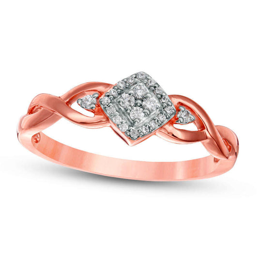 0.10 CT. T.W. Composite Natural Diamond Tilted Square Frame Twist Shank Promise Ring in Solid 10K Rose Gold