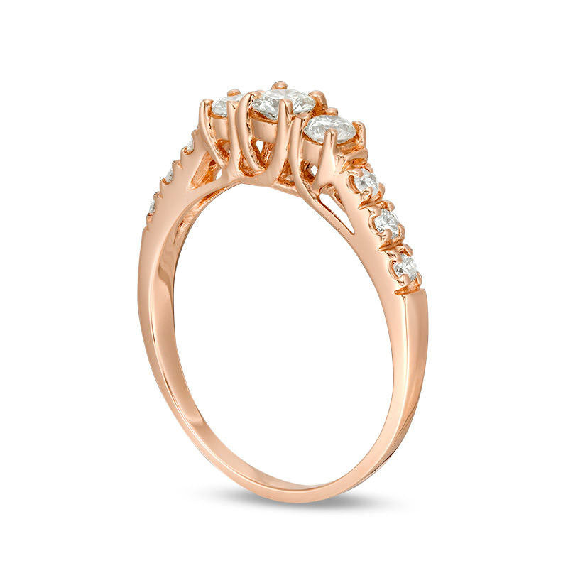 0.50 CT. T.W. Certified Natural Diamond Three Stone Engagement Ring in Solid 14K Rose Gold (I/I3)