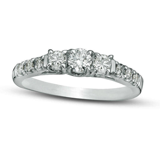 0.50 CT. T.W. Certified Natural Diamond Three Stone Engagement Ring in Solid 14K White Gold (I/I3)