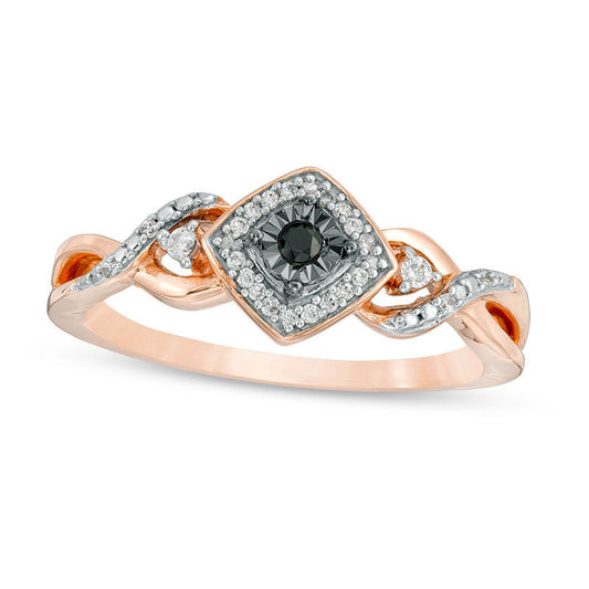 0.10 CT. T.W. Enhanced Black and White Natural Diamond Tilted Square Frame Promise Ring in Solid 10K Rose Gold