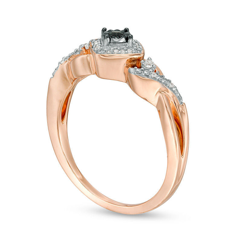 0.10 CT. T.W. Enhanced Black and White Natural Diamond Tilted Square Frame Promise Ring in Solid 10K Rose Gold