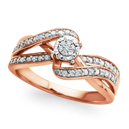 0.10 CT. T.W. Natural Diamond Composite Bypass Promise Ring in Sterling Silver and Solid 14K Rose Gold Plate