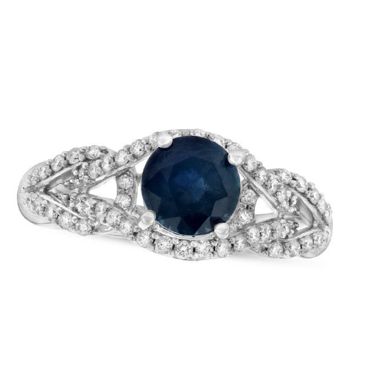 5.5mm Blue Sapphire and 0.38 CT. T.W. Natural Diamond Loop Shank Engagement Ring in Solid 14K White Gold