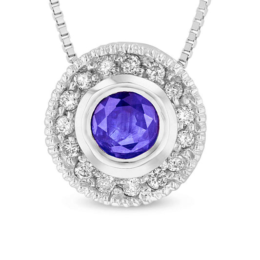 4.0mm Tanzanite and 0.1 CT. T.W. Natural Diamond Frame Antique Vintage-Style Pendant in 14K White Gold