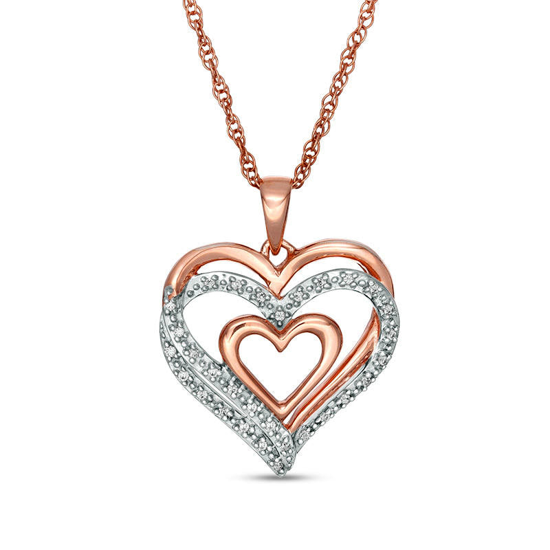 0.1 CT. T.W. Natural Diamond Layered Heart Pendant in 10K Rose Gold