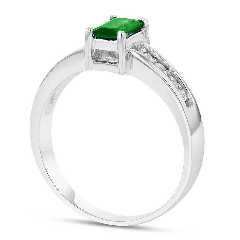 Emerald-Cut Emerald and 0.17 CT. T.W. Natural Diamond Engagement Ring in Solid 14K White Gold