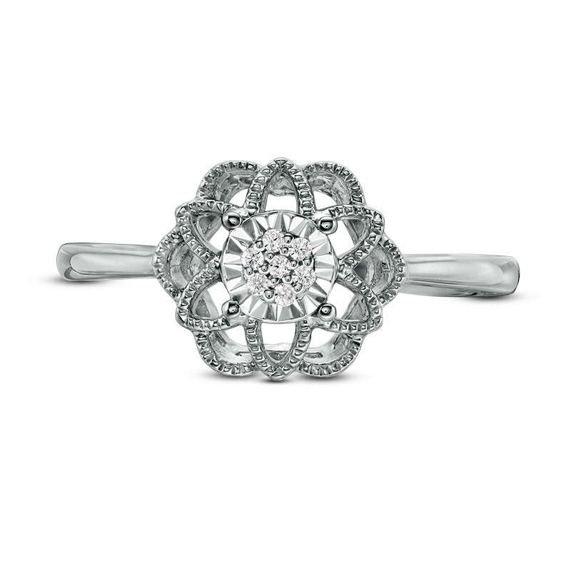 Composite Natural Diamond Accent Flower Ring in Sterling Silver