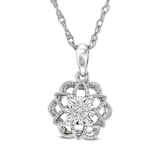 Composite Natural Diamond Accent Flower Antique Vintage-Style Pendant in Sterling Silver